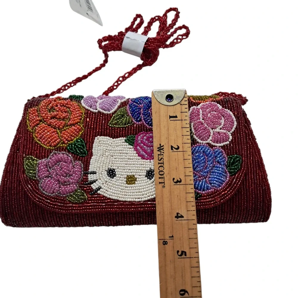 NWT‎ Hello Kitty Handbag Red Beaded Floral Embroidered Rare Limited Edition